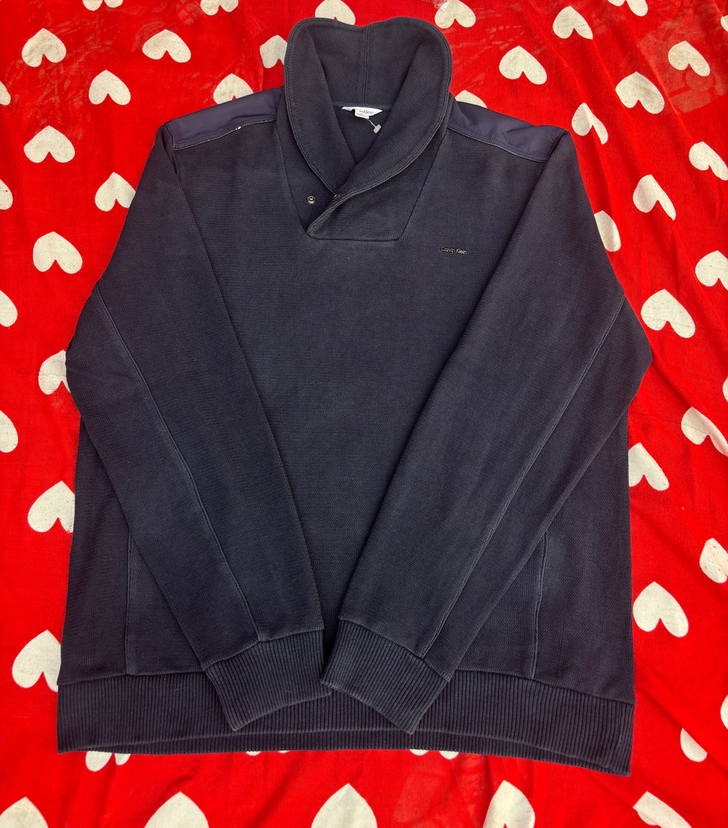 CALVIN KLEIN men's navy shawl collar