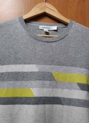 CALVIN KLEIN grey crewneck sweater with striped pattern