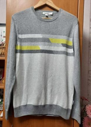 CALVIN KLEIN grey crewneck sweater with striped pattern